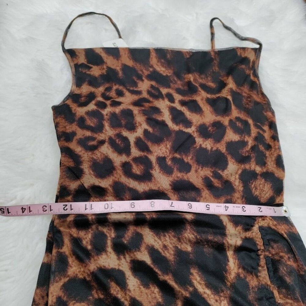 What A Girl Wants Cheetah Whimsy Twee Party Sheer Hem Mesh Mini Dress Small, NWT - Picture 7 of 9